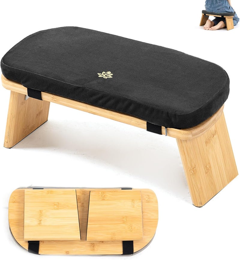Estleys Meditation Bench, Bamboo Meditation Stool, Folding Kneeling Meditation Bench, Seiza Prayer Bench, Prayer Bench with Meditation Cushion, Kneeling Stool (Black) - Image 1